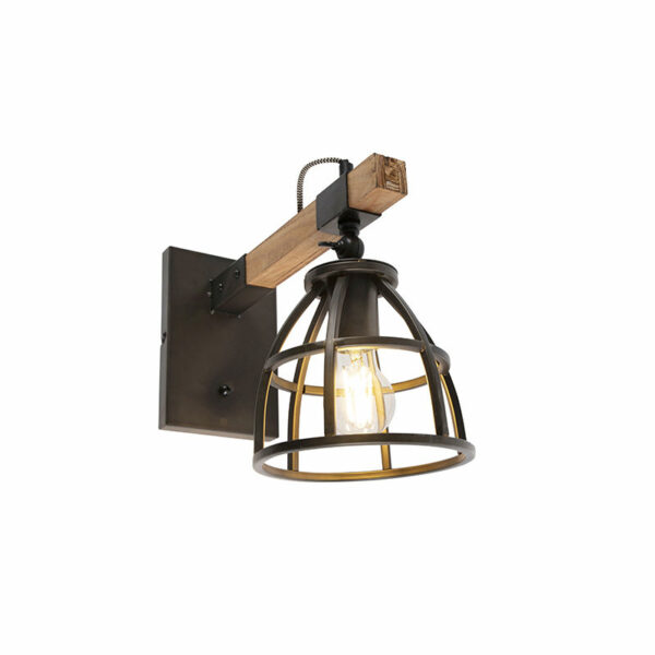 Industriële wandlamp zwart/hout verstelbaar Arthur Lumico